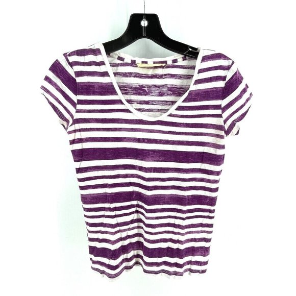 Ann Taylor Loft XS Womens Summer T Casual Soft Comfortable T-Shirt Purple Stripe - Picture 1 of 7
